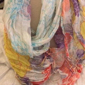 Multi color floral and white scarf